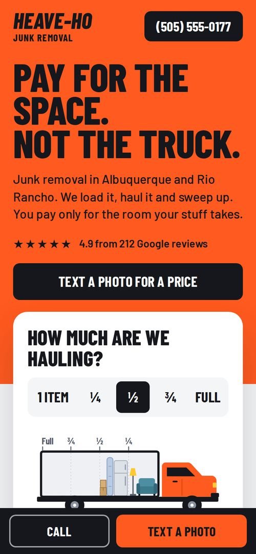 Junk removal website on a phone