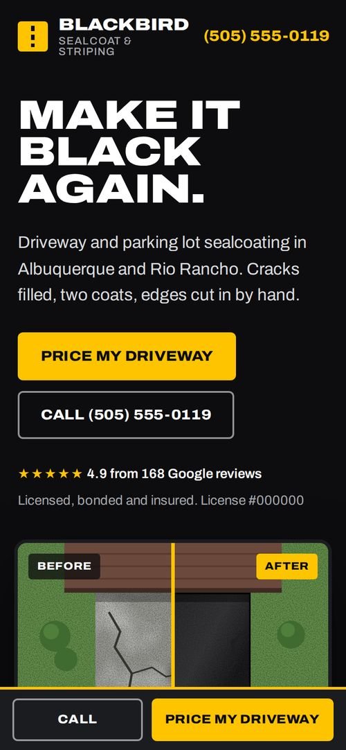 Sealcoating website on a phone